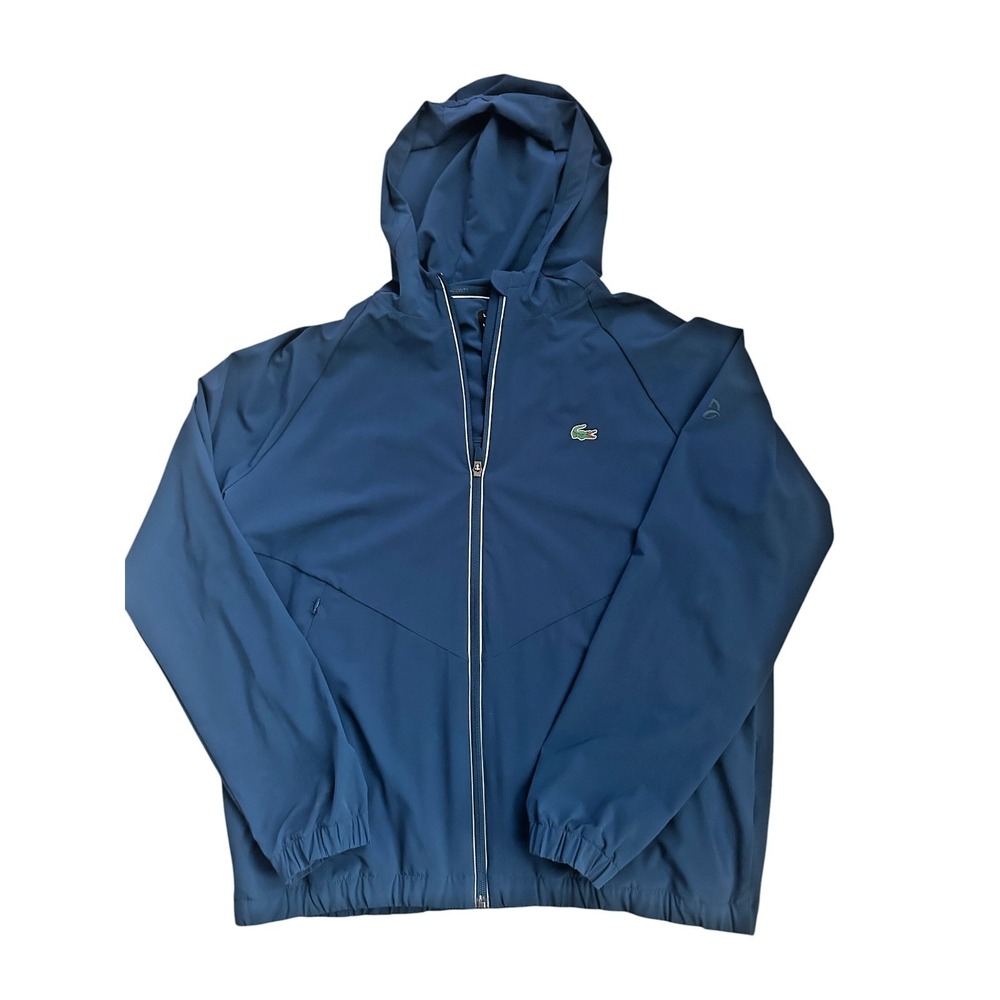 Lacoste Sport Novak Djokovic Men's Blue Hooded Windbreaker Full Zip Jacket XL